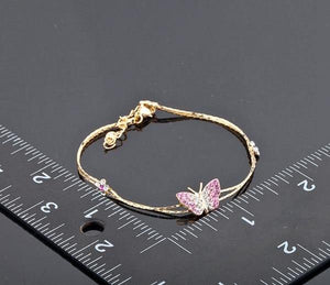 Gold Color Stellux Austrian Crystal Butterfly and Flower Charm Bracelet
