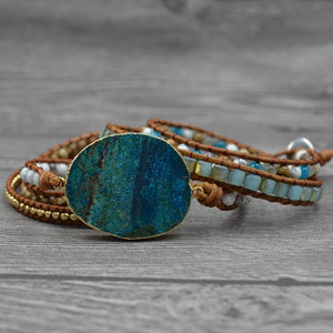 New Women Leather Bracelet Unique Mixed - Large Blue Stone