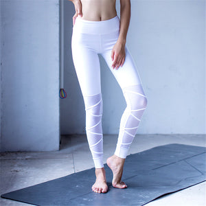 Nylon White Mesh Gym Yoga Leggings Cute Straps Cross Goddess FITNESS LEGGINGS