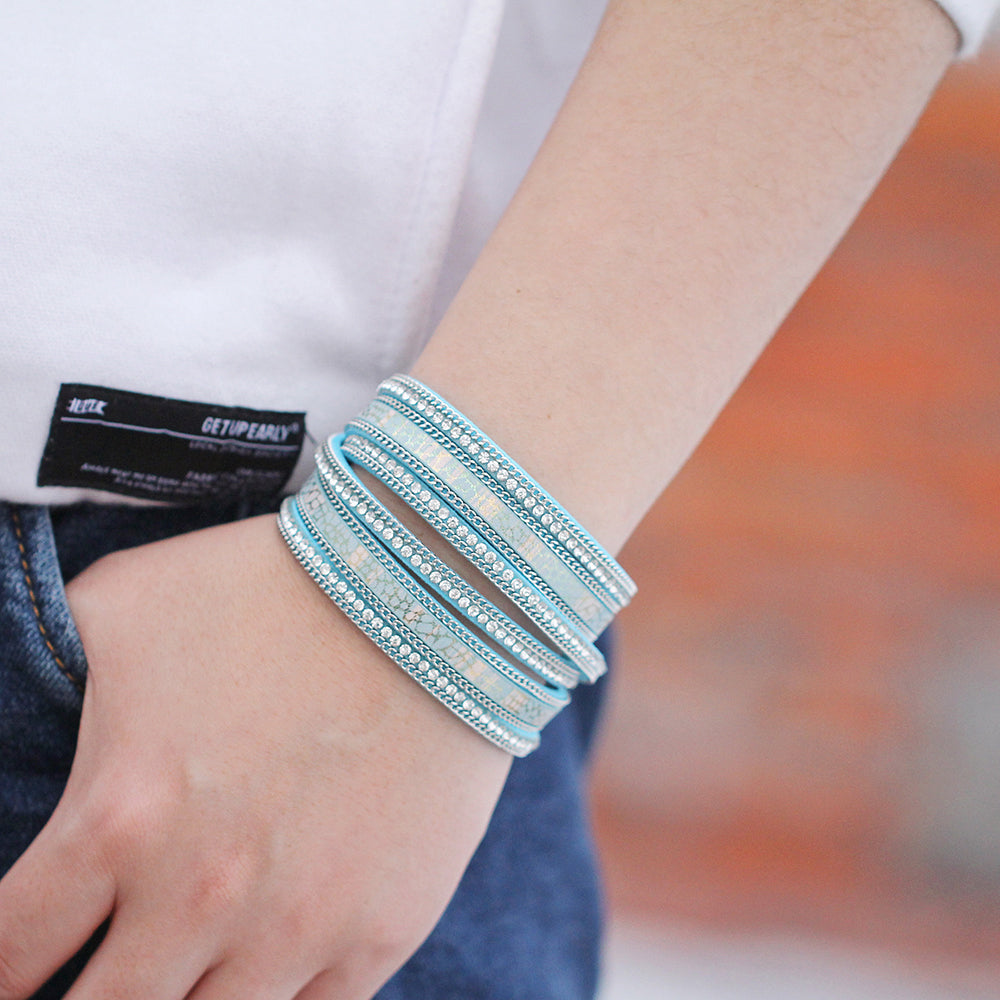 Fashion Multiple Layers Crystal Leather Bracelets For Women -