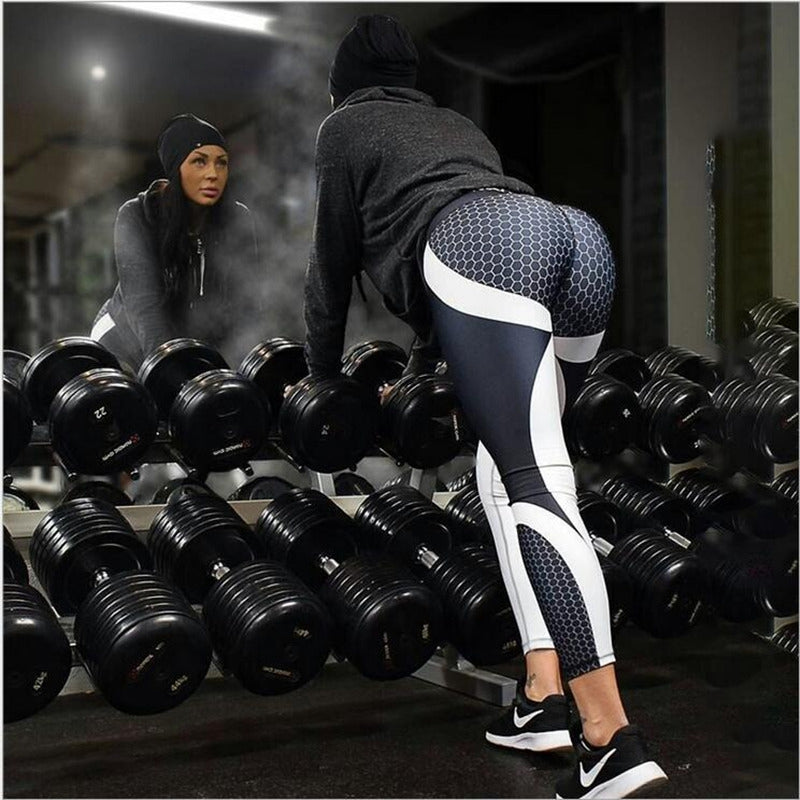 Mesh Pattern Print Leggings Black White Pants