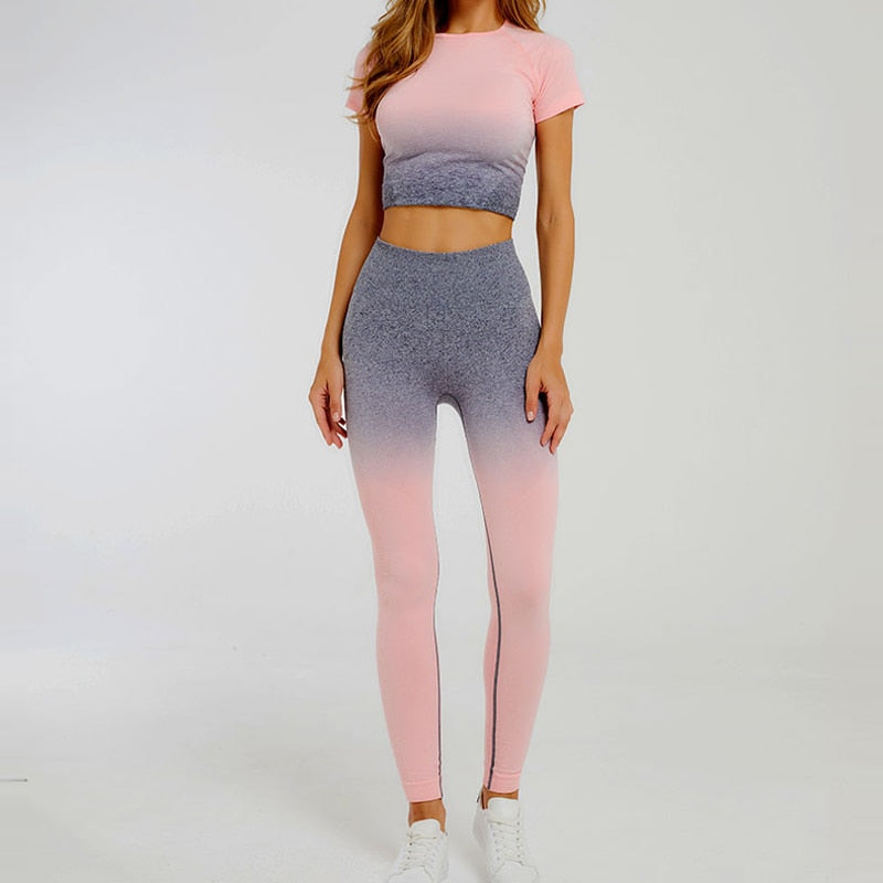 Women's  Seamless Ombre Gym Set - 2 Piece Yoga Outfit $39-Top only-$19.