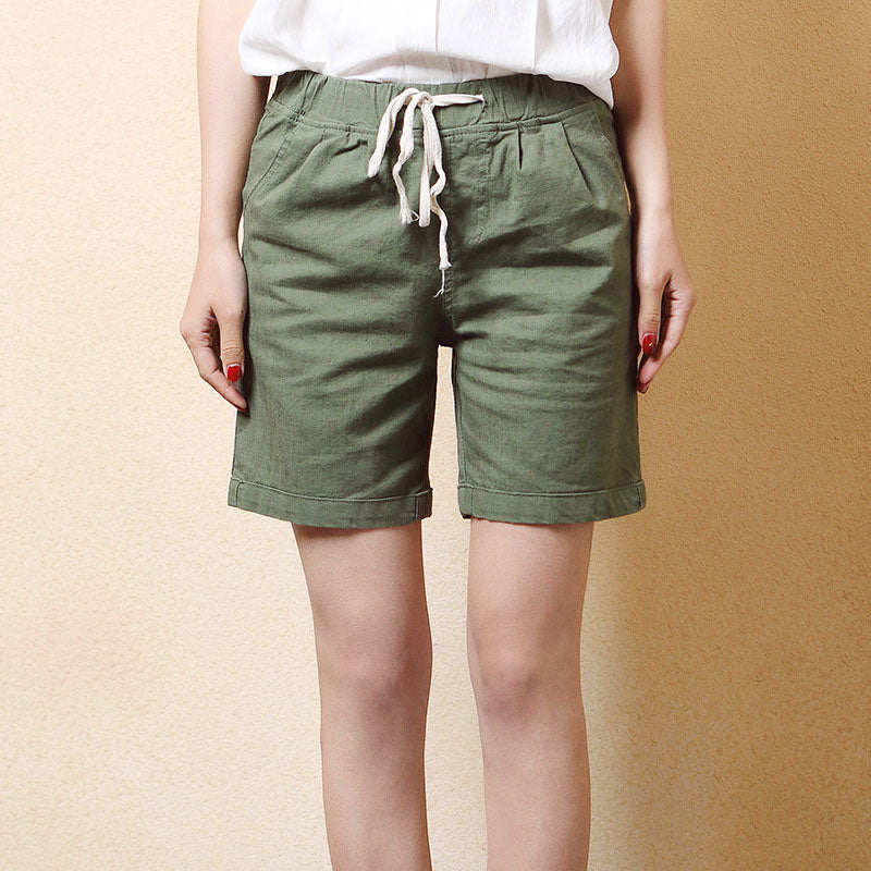 Women Summer Shorts Solid Pocket-Linen