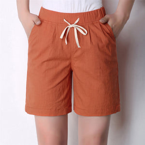Women Summer Shorts Solid Pocket-Linen