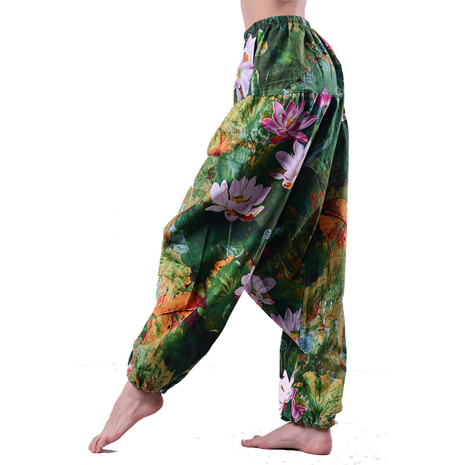 Women's Floral Print High Waist Harem Pants Bohemia Lotus Yoga Pants