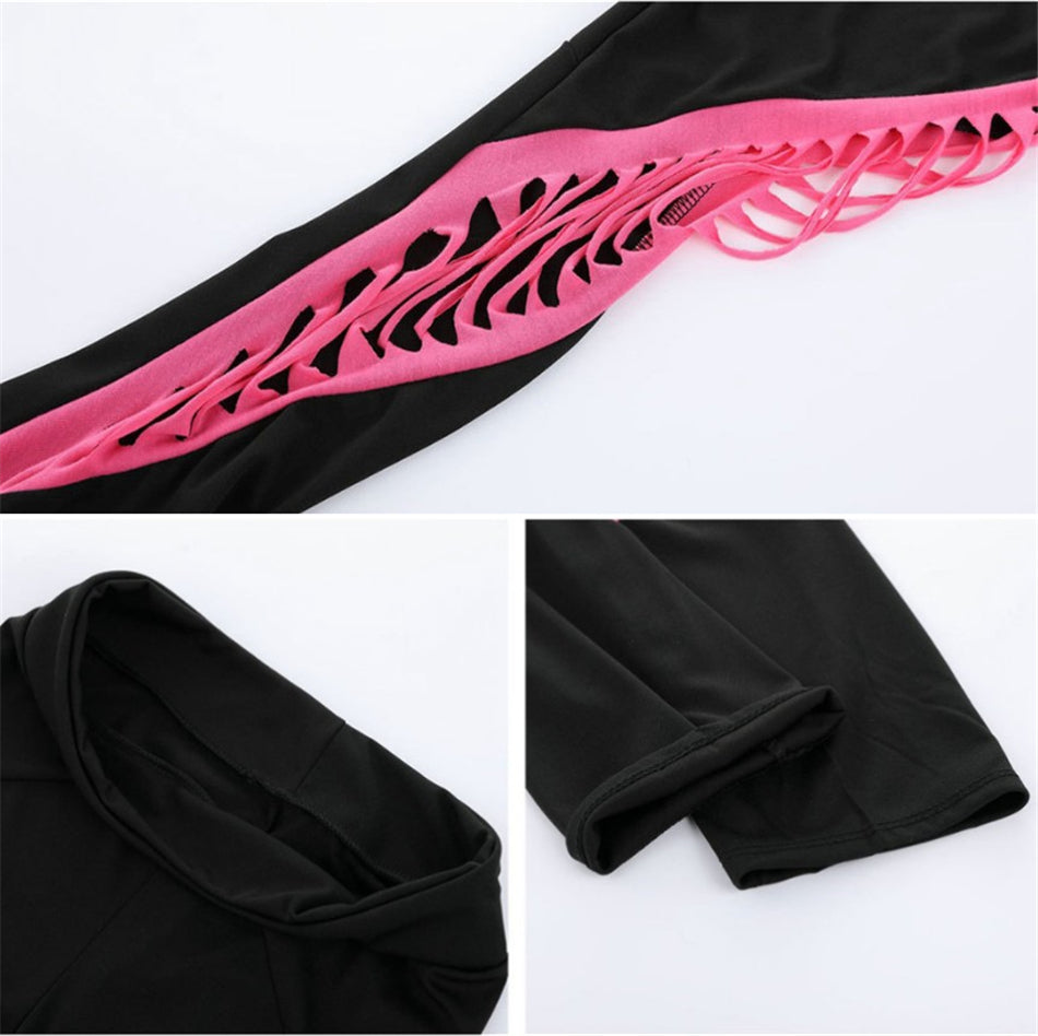 Pink and black sexy hollow out pink sport leggings