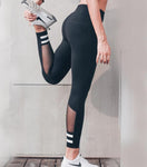 Tummy Control High Waist Yoga Running Pants- Stripes Mesh Sport Leggings