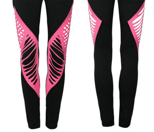 Pink and black sexy hollow out pink sport leggings