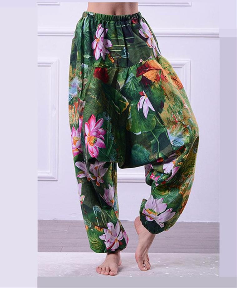 Women's Floral Print High Waist Harem Pants Bohemia Lotus Yoga Pants