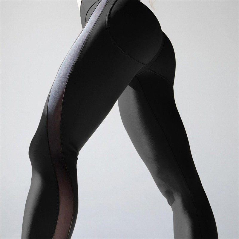 Exciting Stripe Mesh Patchwork Leggings - Push Up Hips