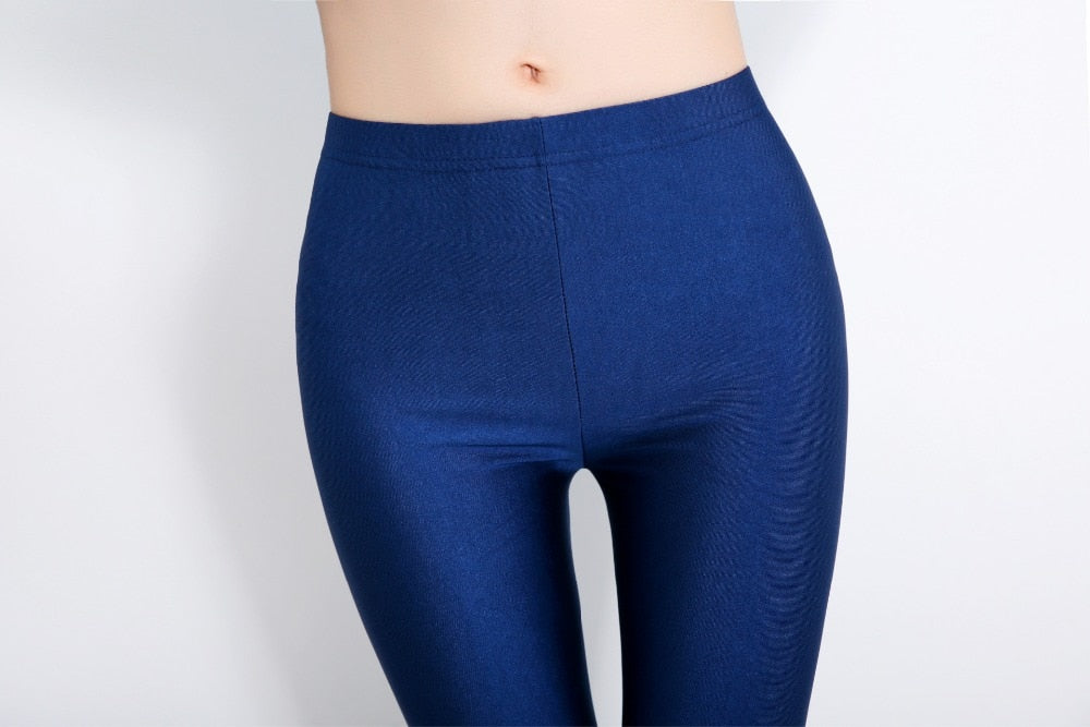 Hot Selling 2018 Women Solid Color-  Fluorescent Shiny Pant Leggings