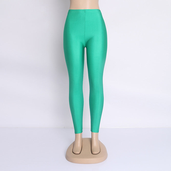 Hot Selling 2018 Women Solid Color-  Fluorescent Shiny Pant Leggings