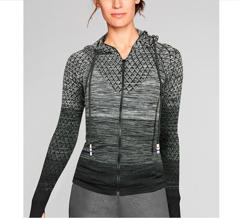 Front Zipper hooded Women's Yoga Running Jacket