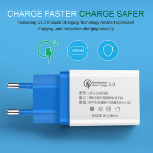 Quick Charge 3.0 USB Charger Fast Charger 18W EU Wall usb portable charger Adapter Mobile Phone Cable For Samsung Xiaomi LG