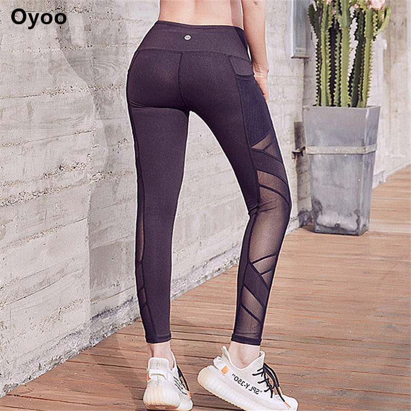 High Rise Mesh Yoga Pants With Pockets