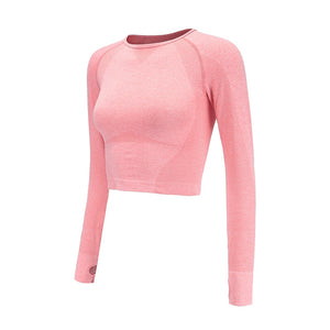 Rough Loli Women's Pink Seamless Long Sleeve Crop Top Yoga Shirt