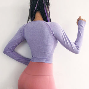 Women's Pink Seamless Long Sleeve Crop Top Yoga Shirt