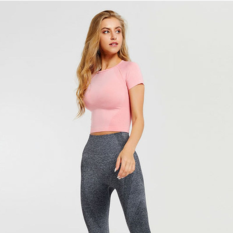 New Sport Crop Top Women Fashion-Seamless Yoga Shirt