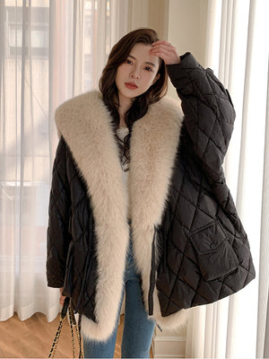 Janveny Down Jacket Women's Winter Large Real Fur Collar