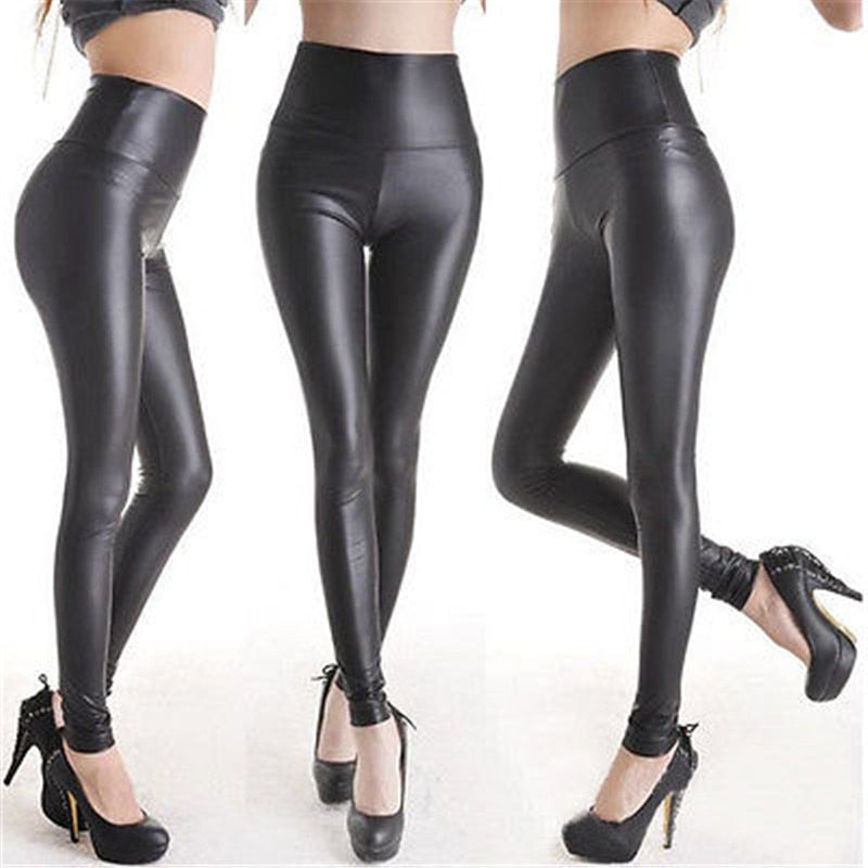 Stretch Faux Leather Look Slim Pants Leggings - Long -High Waist