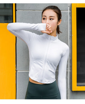 Sport Jacket Women Long Sleeve Zip Fitness Yoga  Workout Gym Activewear