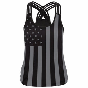 Strappy running shirt women yoga tank top USA flag pattern