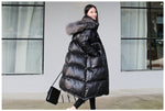 Women's winter black loose faux fur collar coat