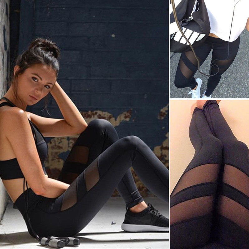 Hot Fashion Sexy Women Exercise Mesh Leggings - Black