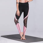 New black lace stitching pink sporty Leggings mesh side panel Yoga Pants